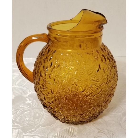 Anchor Hocking 64oz Amber Glass Milano Lido Ball Pitcher And Four 16oz Tumblers - Picture 3 of 9